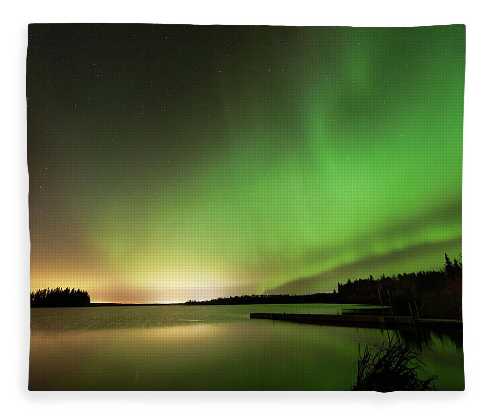 Aurora Fleece Blanket featuring the photograph Aurora over Astotin Lake by Dan Jurak