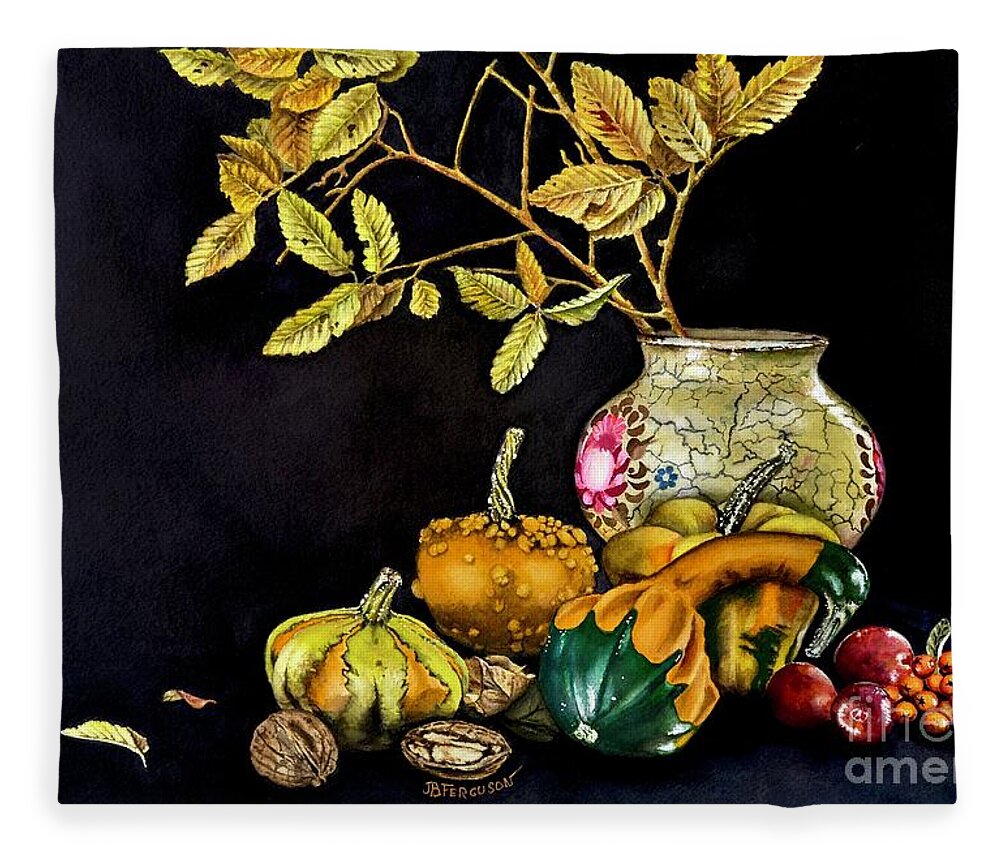 Autumn Fleece Blanket featuring the painting Autumn Colors by Jeanette Ferguson