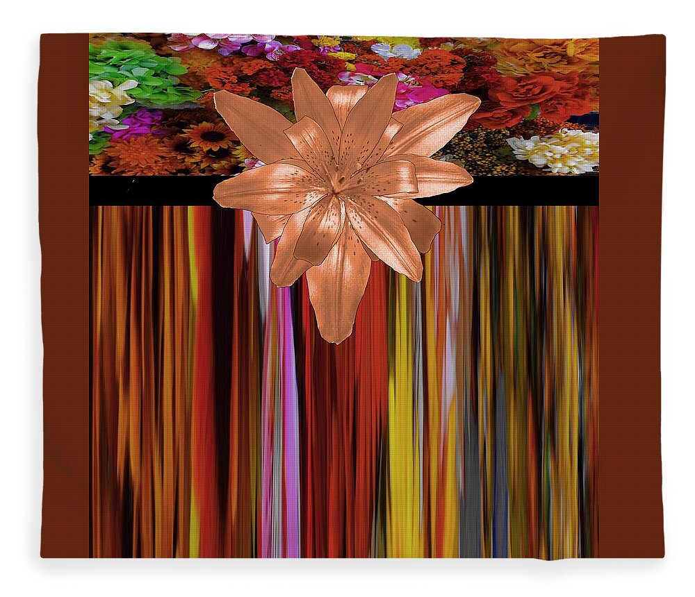 Autumn Fleece Blanket featuring the mixed media Autumn Copper Lily Floral Design by Delynn Addams