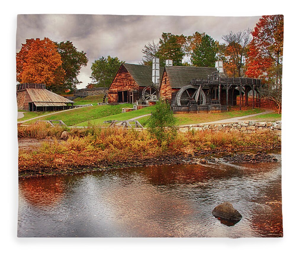 Saugus Autumn Fleece Blanket featuring the photograph Autumn Foliage on the Saugus River by Jeff Folger