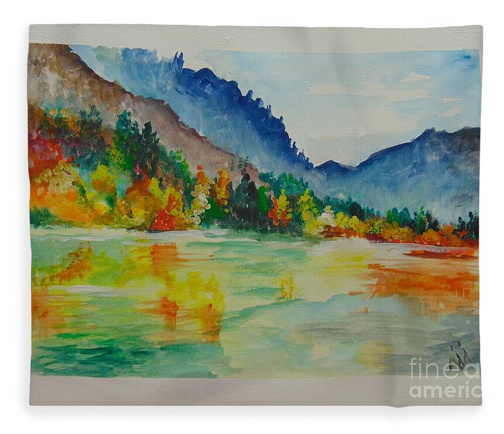 Autumn Fleece Blanket featuring the painting Autumn in the Valley by Saundra Johnson
