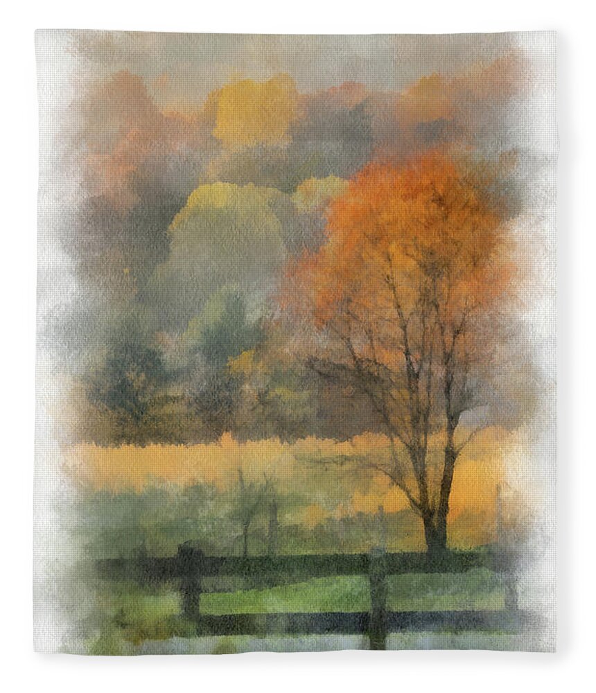 Autumn Fleece Blanket featuring the mixed media Autumn in Virginia by Kerri Farley