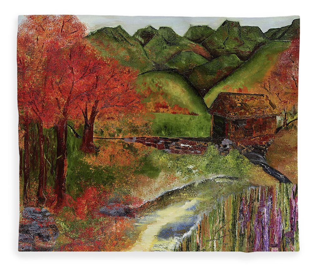 Fall Landscape Fleece Blanket featuring the painting Autumn Reflections by Anitra Boyt