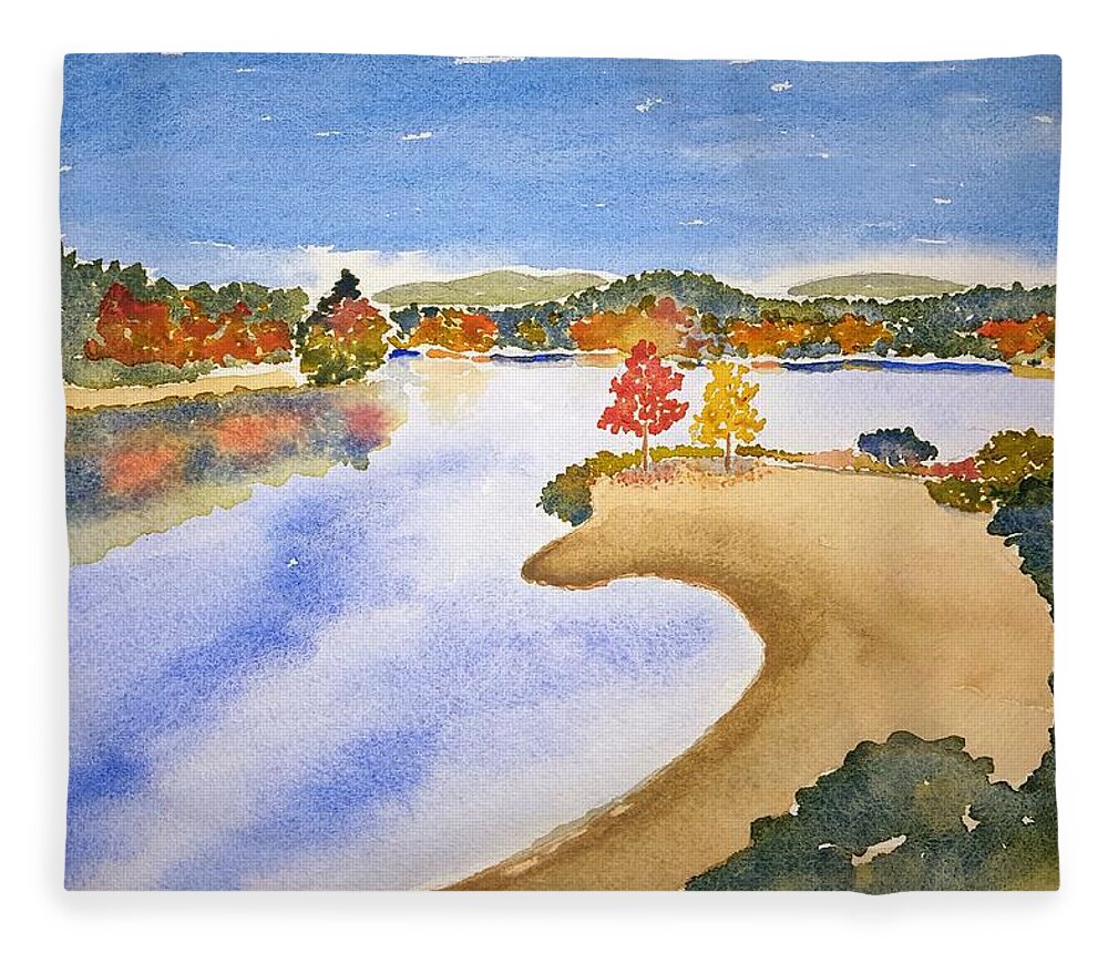 Watercolor Fleece Blanket featuring the painting Autumn Shore Lore by John Klobucher