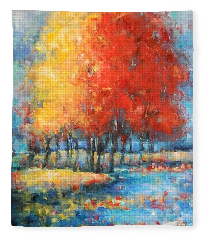Fall Fleece Blanket featuring the painting Autumn's promise by Dan Campbell