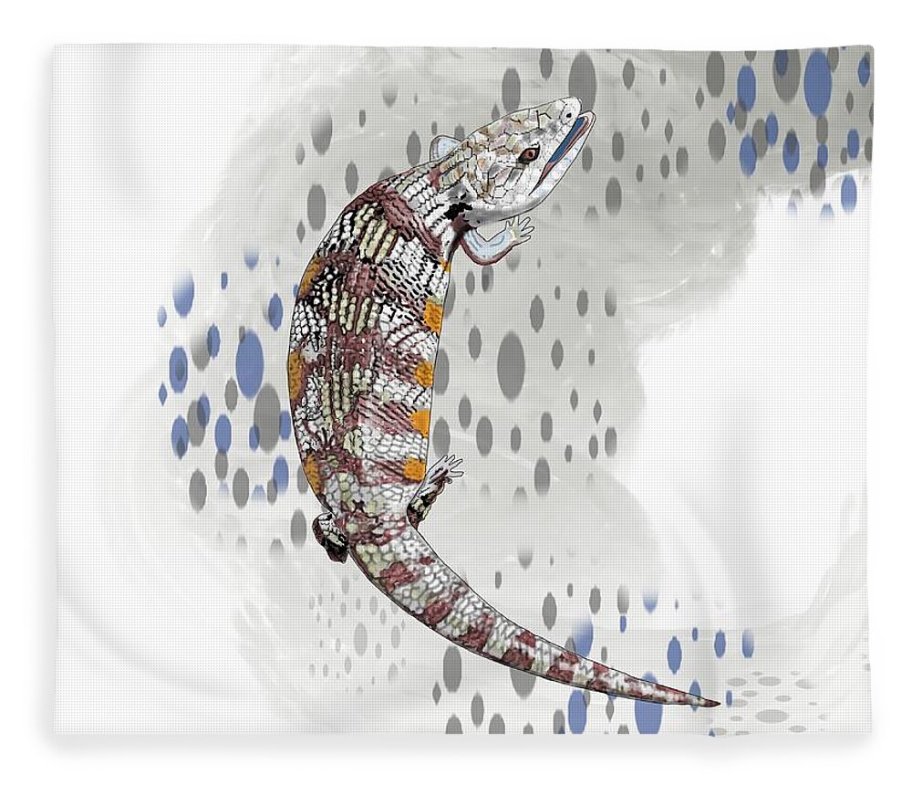 Blue Tongue Lizard Fleece Blanket featuring the drawing B is For Blue Tongue Lizard by Joan Stratton