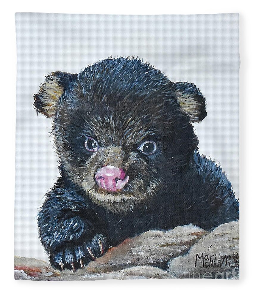 Omnivorous Fleece Blanket featuring the painting Baby Bear by Marilyn McNish