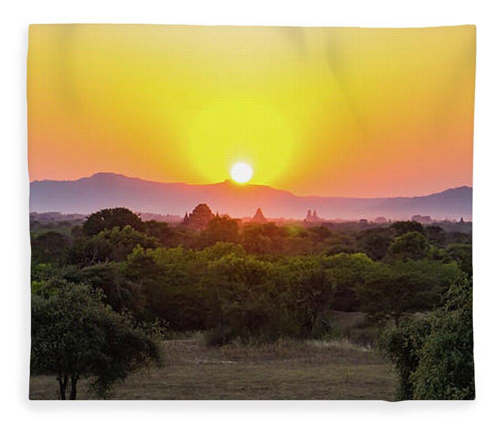 Travel Fleece Blanket featuring the photograph Bagan sunset by Ann Moore