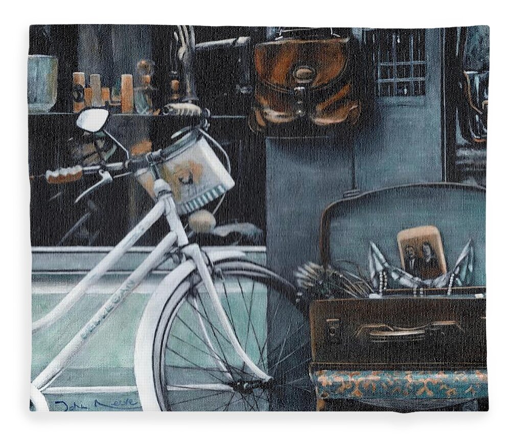 Bicycle Fleece Blanket featuring the painting Bagging a bargain by John Neeve