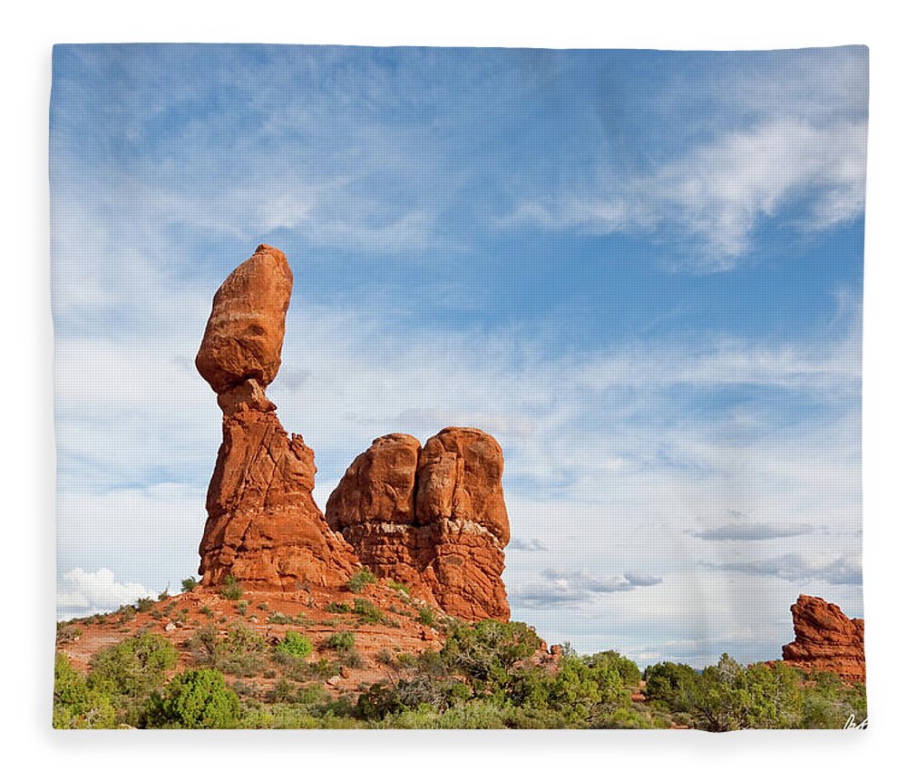 Arches National Park Fleece Blanket featuring the photograph Balanced and Ham Rocks by Jeff Goulden