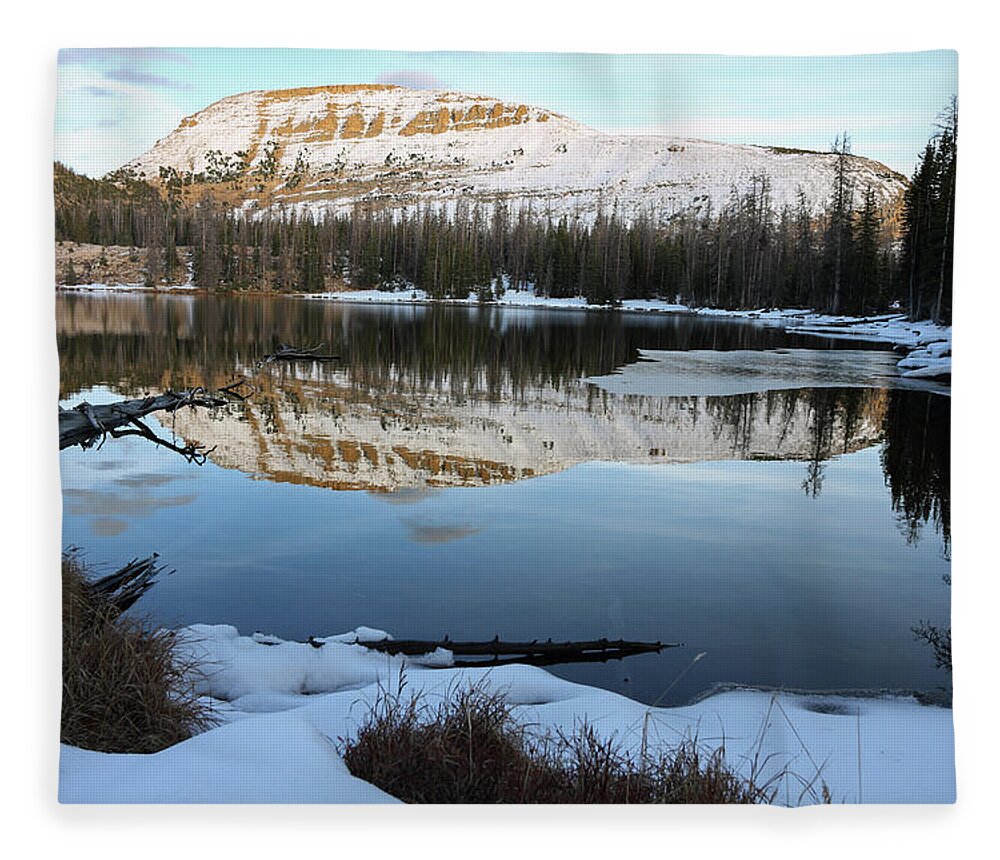 Utah Fleece Blanket featuring the photograph Bald Mountain Sunset on Clegg Lake - Uinta Mountains, Utah by Brett Pelletier