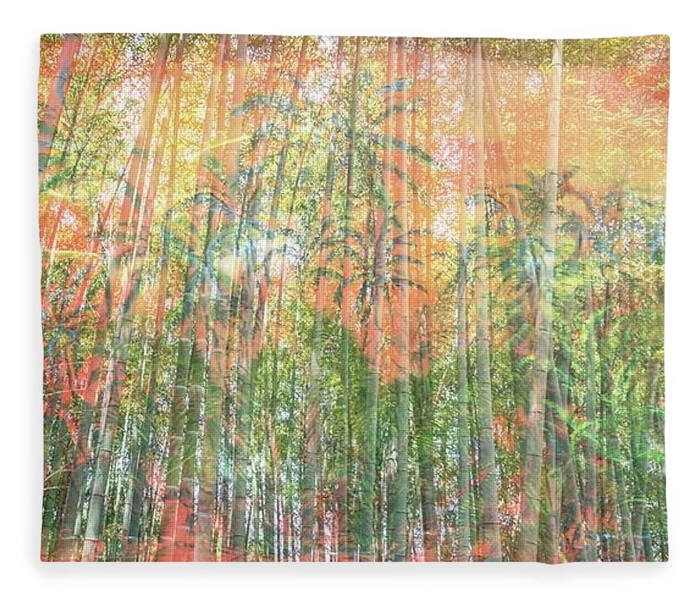Pomakai Street Fleece Blanket featuring the painting Bamboo Jungle overlay by Michael Silbaugh