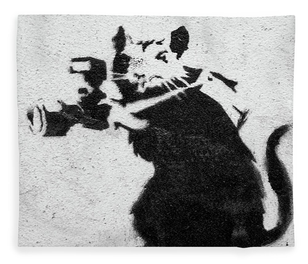 Banksy Fleece Blanket featuring the photograph Banksy Rat With Camera by Gigi Ebert