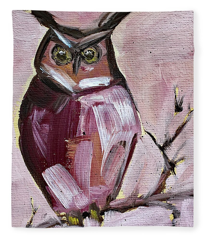 Owl Fleece Blanket featuring the painting Barn Owl by Roxy Rich