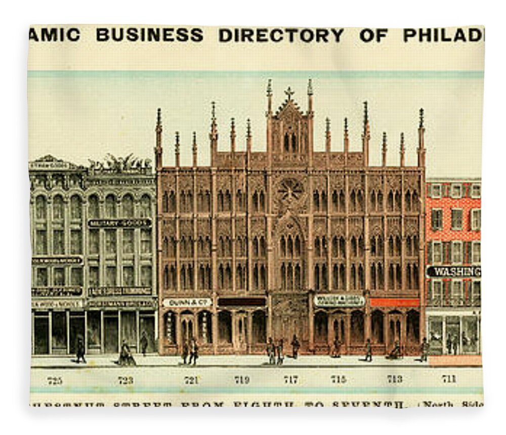 Philadelphia Fleece Blanket featuring the mixed media Baxter's Panoramic Business Directory by Dewitt Clinton Baxter