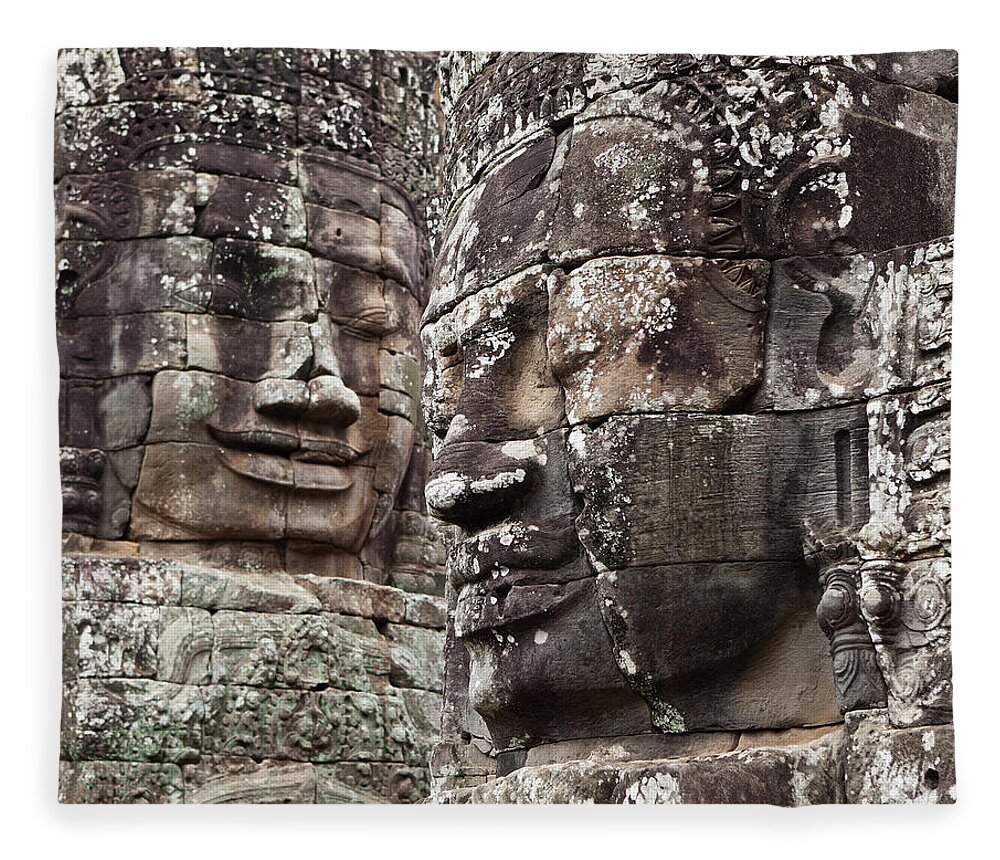 Hinduism Fleece Blanket featuring the photograph Bayon Temple At Angkor Wat by Traveler1116