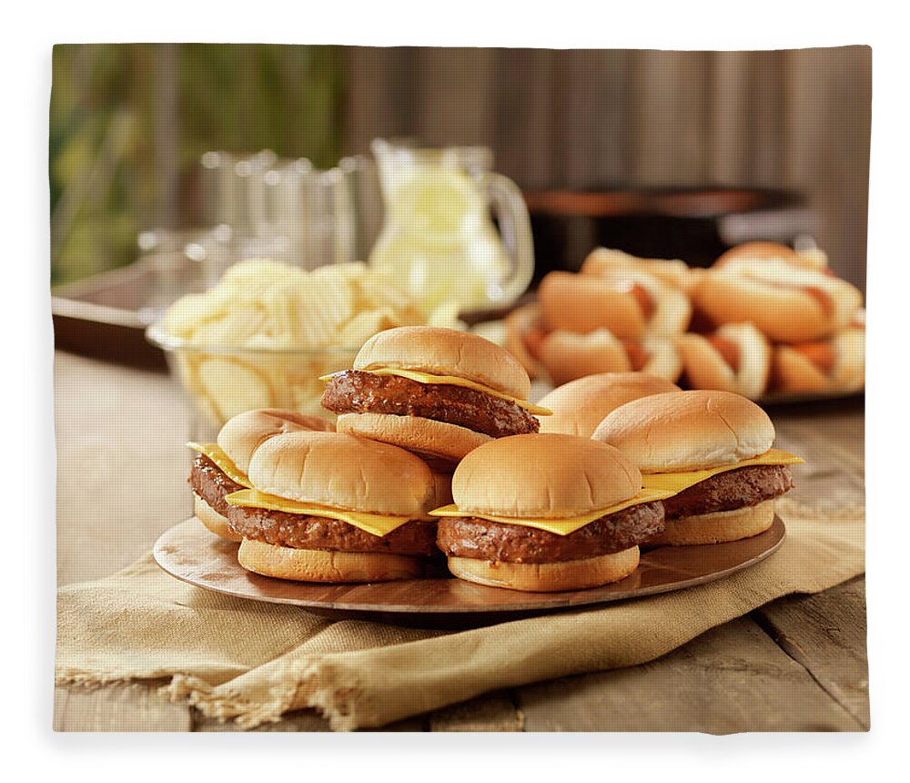 Cheese Fleece Blanket featuring the photograph Bbq Cheese Burgers At A Picnic by Lauripatterson