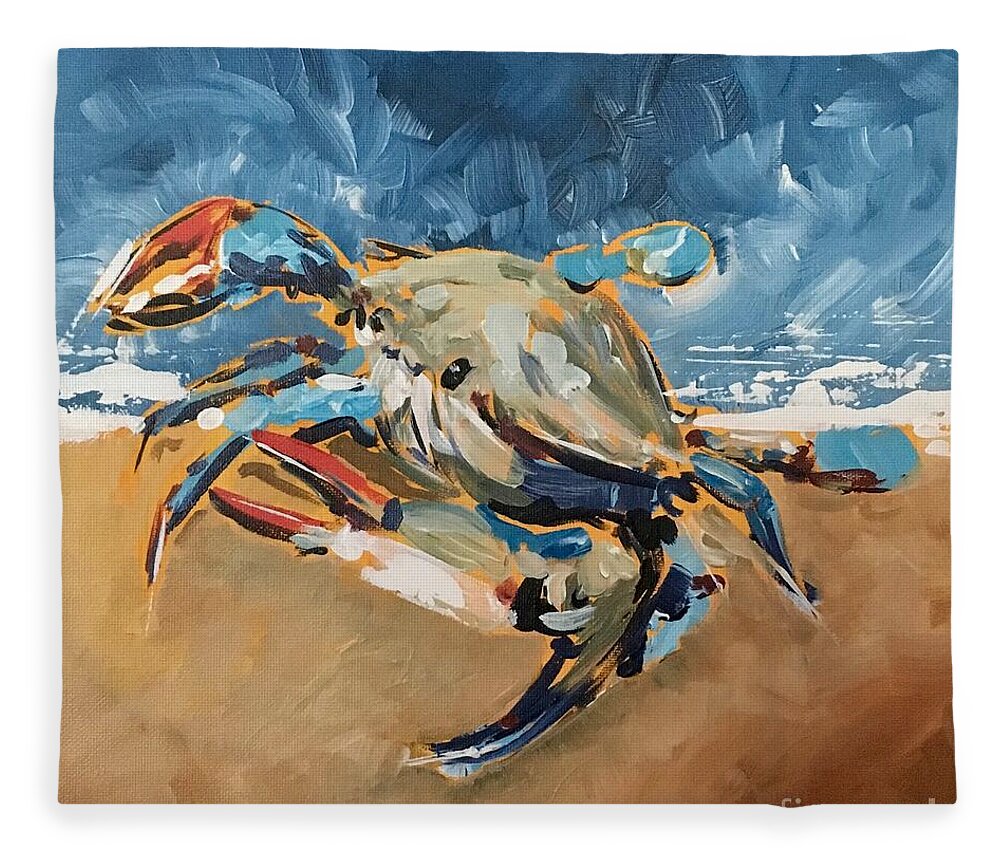 Beach Fleece Blanket featuring the painting Beach Crab by Alan Metzger