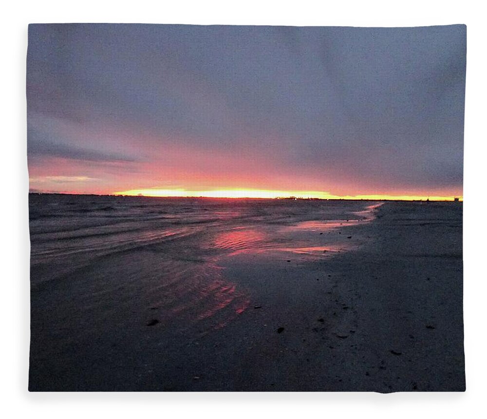 Beach Fleece Blanket featuring the photograph Beach Sunset in Purple by Karen Stansberry