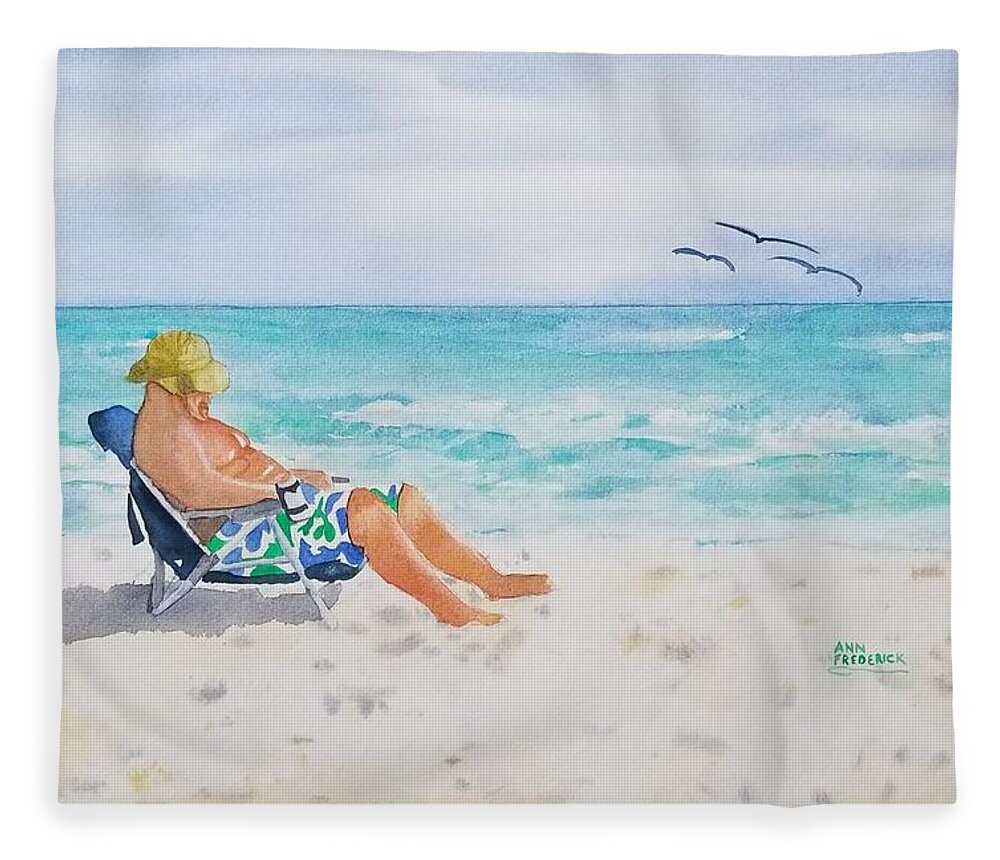 Beach Fleece Blanket featuring the painting Beach time by Ann Frederick