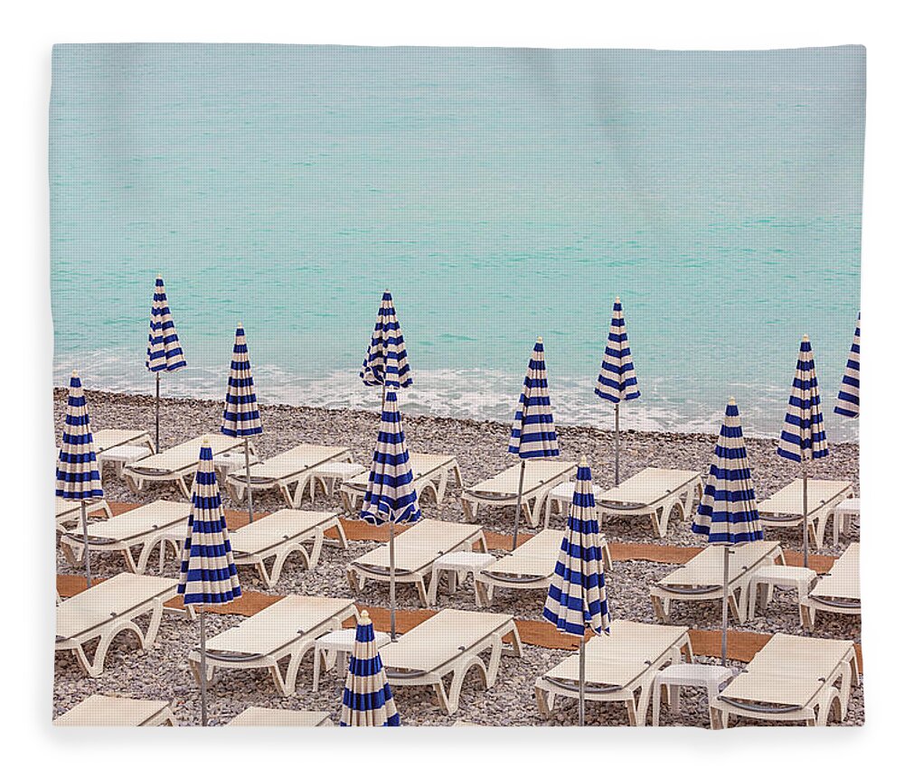 Beach Umbrellas In Nice Fleece Blanket featuring the photograph Beach Umbrellas in Nice by Melanie Alexandra Price