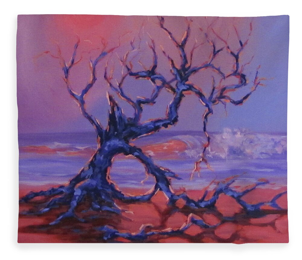 Trees Fleece Blanket featuring the painting Beached by Karen Ilari