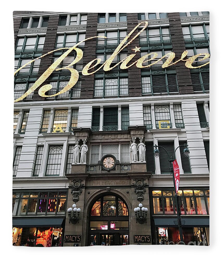 Macy's Fleece Blanket featuring the photograph Believe NYC by CAC Graphics