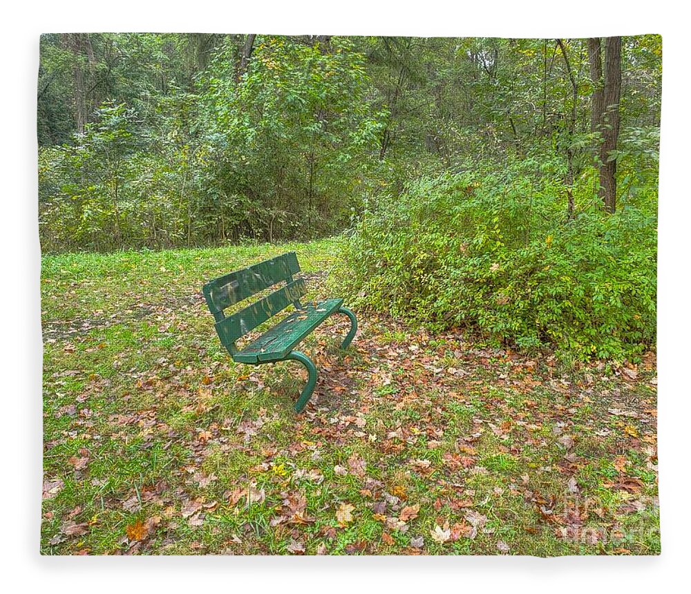 Bench Fleece Blanket featuring the photograph Bench overlooking Pine Quarry by Jeremy Lankford