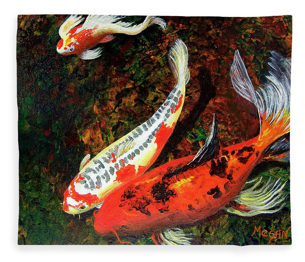 Koi Painting Fleece Blanket featuring the painting Best Buddies by Megan Collins