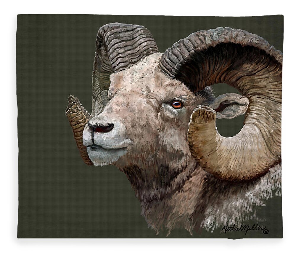 Wildlife Art Fleece Blanket featuring the digital art Big Horned Sheep by Kathie Miller