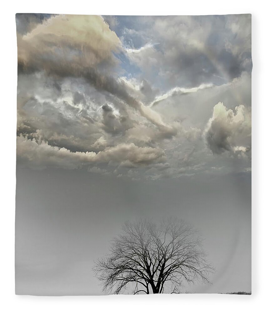 Evie Carrier Fleece Blanket featuring the photograph Big Sky One Tree by Evie Carrier