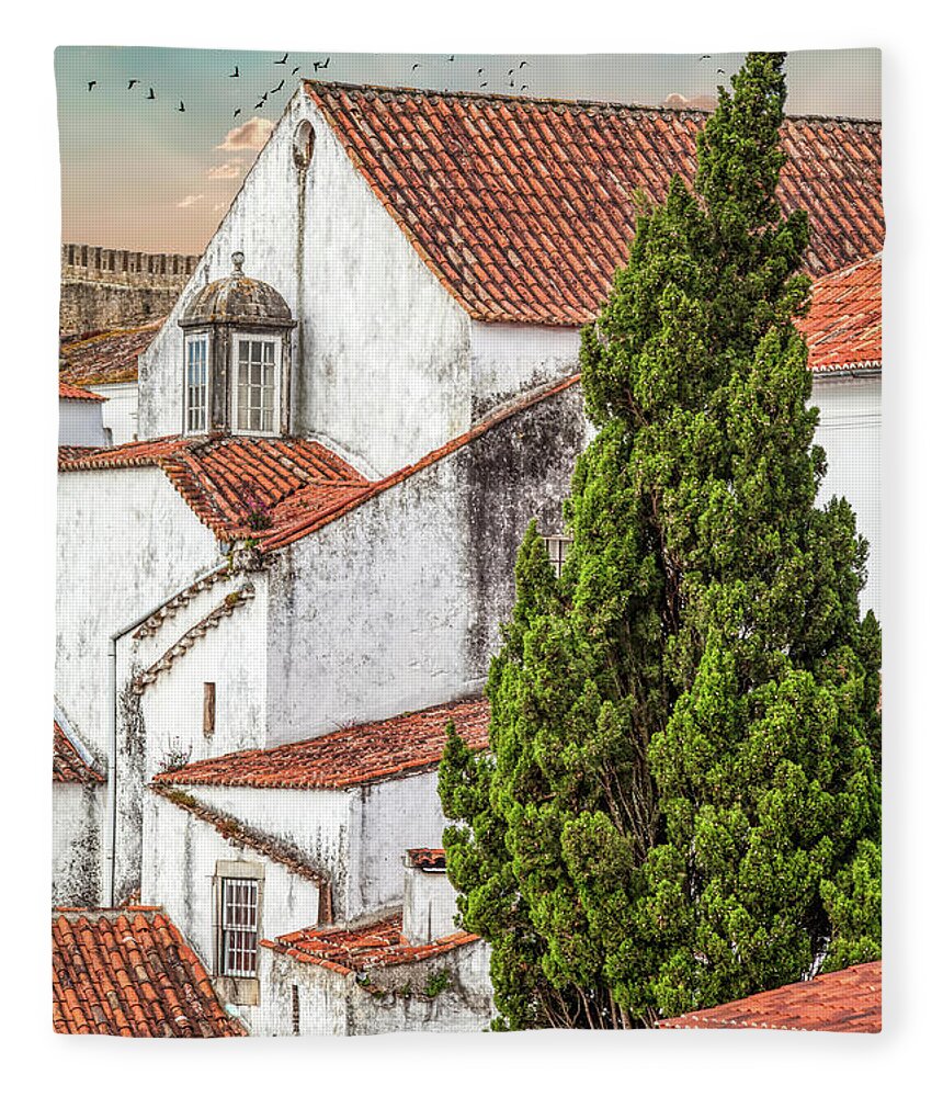 Castle Fleece Blanket featuring the photograph Birds Over Obidos by David Letts