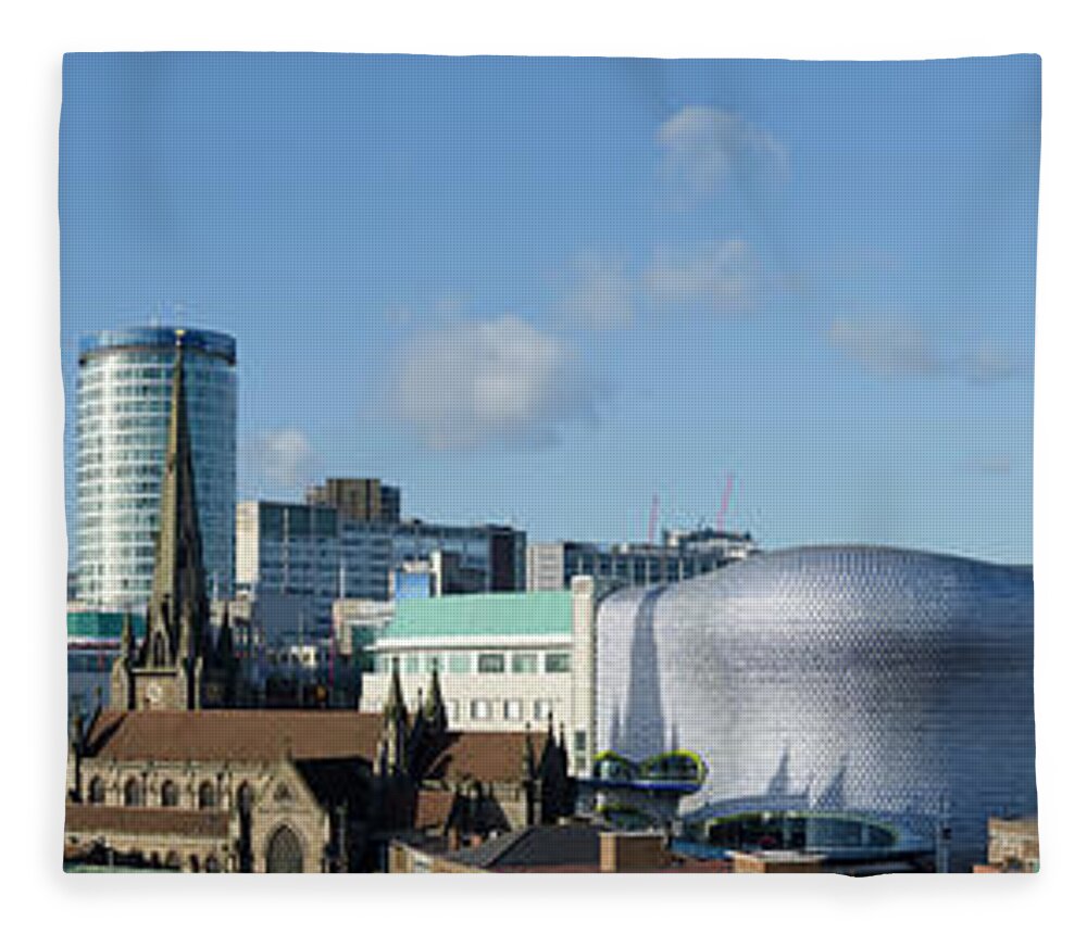 Shadow Fleece Blanket featuring the photograph Birmingham Skyline Panorama by Dynasoar