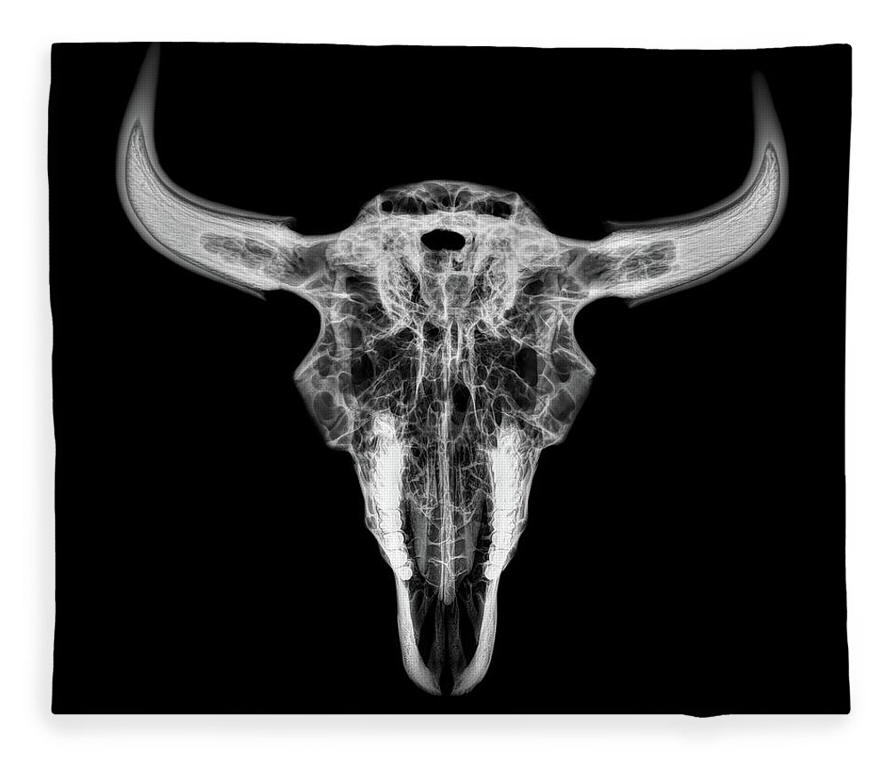 Kansas Fleece Blanket featuring the photograph Bison skull x-ray 01bw by Rob Graham
