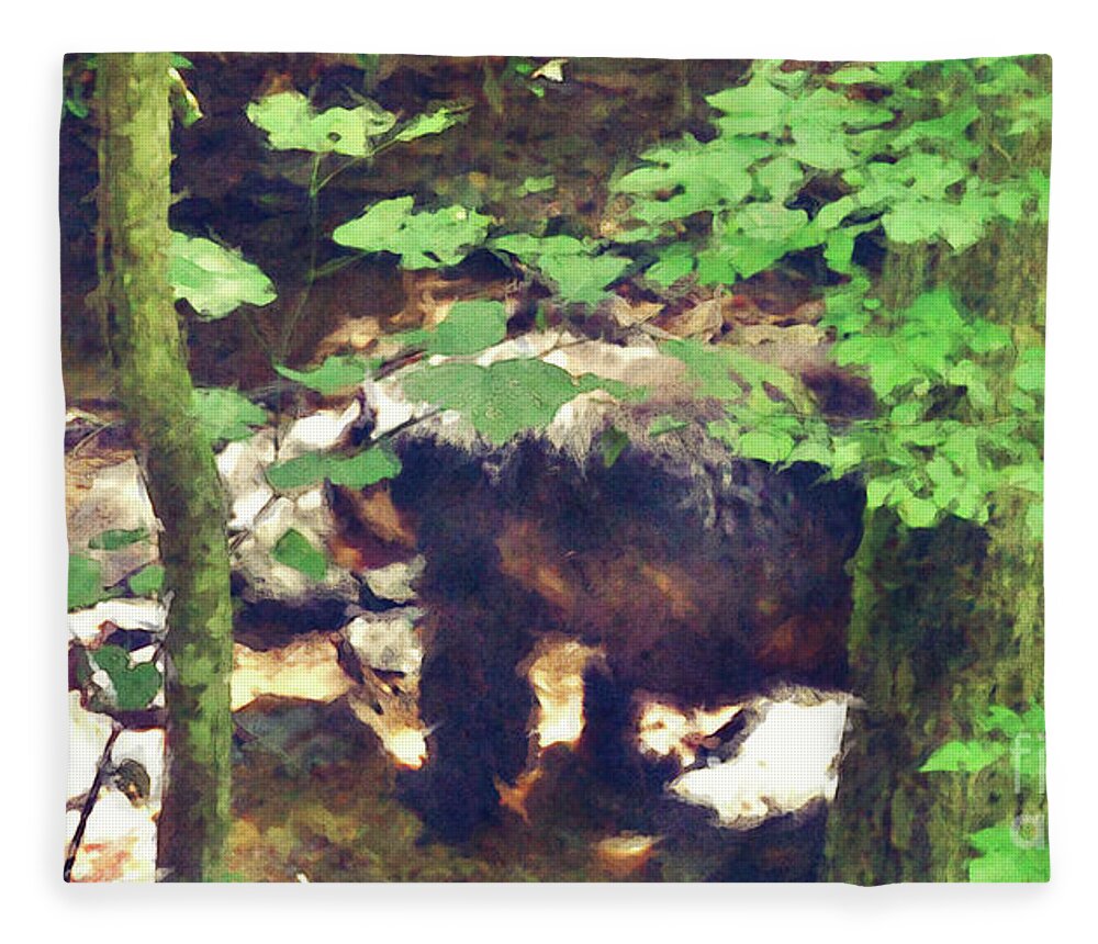 Bear Fleece Blanket featuring the digital art Black Bear In Woods by Phil Perkins