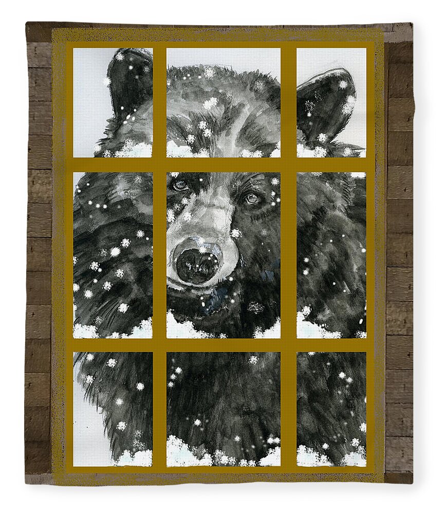 Black Bear Fleece Blanket featuring the painting Black Bear, Outside My Window by Joan Chlarson