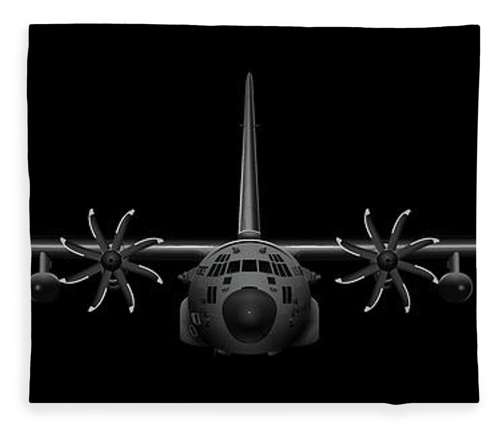 C-130 Fleece Blanket featuring the digital art Black Chrome Herk - NP-2000 Edition by Michael Brooks