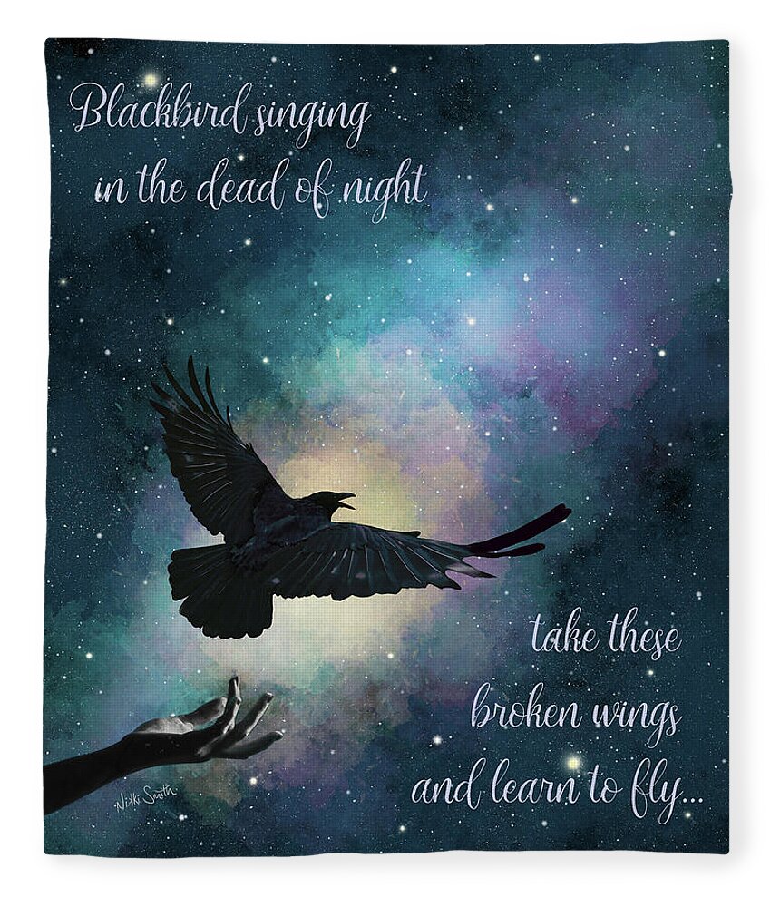 The Beatles Fleece Blanket featuring the digital art Blackbird Singing With Lyrics by Nikki Marie Smith