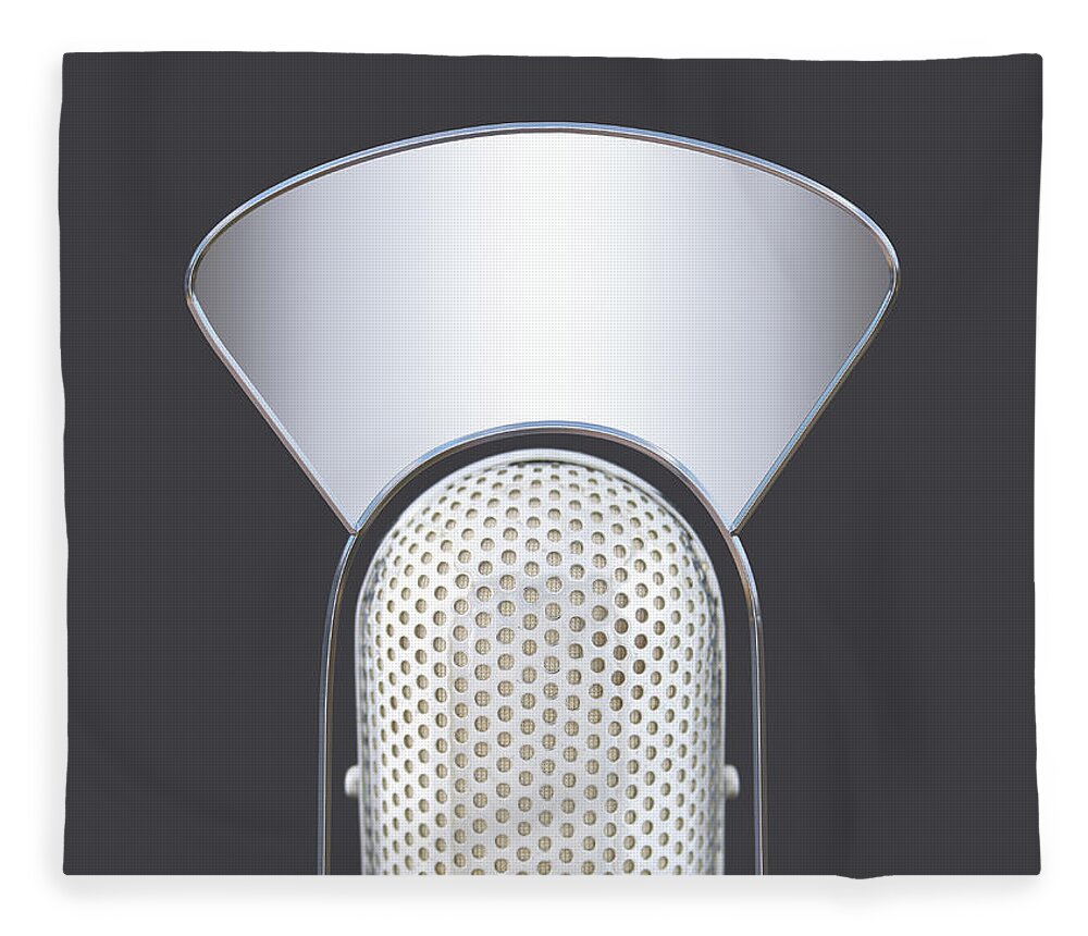 Information Medium Fleece Blanket featuring the photograph Blank Radio Tv Microphone by Valerie Loiseleux