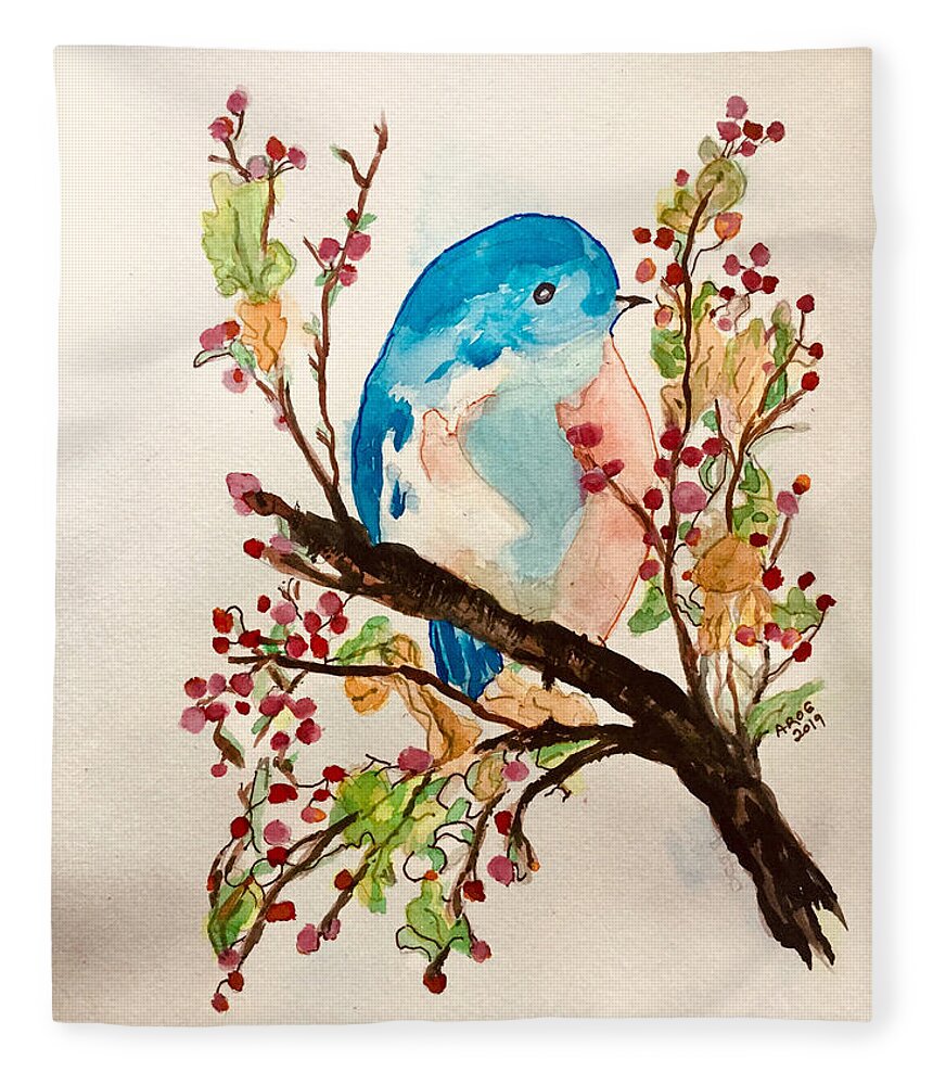 Bluebird Fleece Blanket featuring the painting Blue Bird by AHONU Aingeal Rose