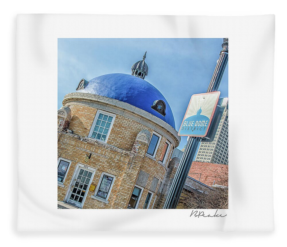 Blue Fleece Blanket featuring the photograph Blue Dome Tulsa Oklahoma 8x8 by Bert Peake
