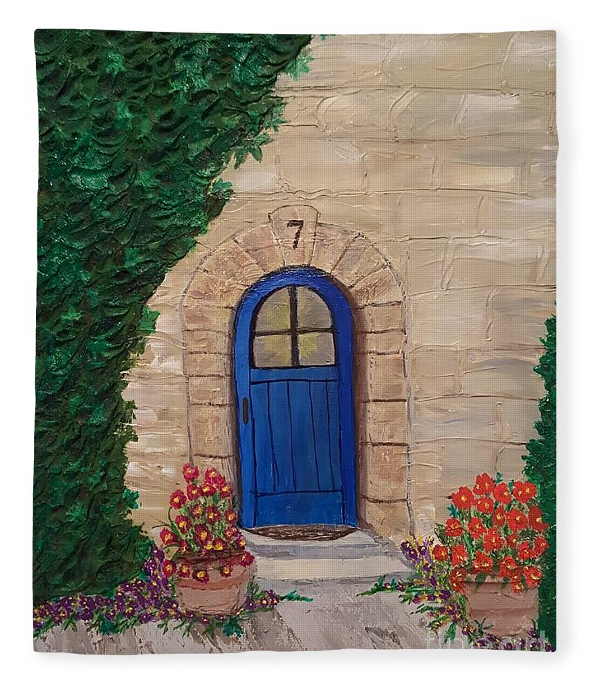 Doors Fleece Blanket featuring the painting Blue Door by Elizabeth Mauldin