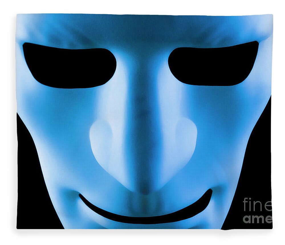 Mask Fleece Blanket featuring the photograph Blue face artificial intelligence robot by Simon Bratt