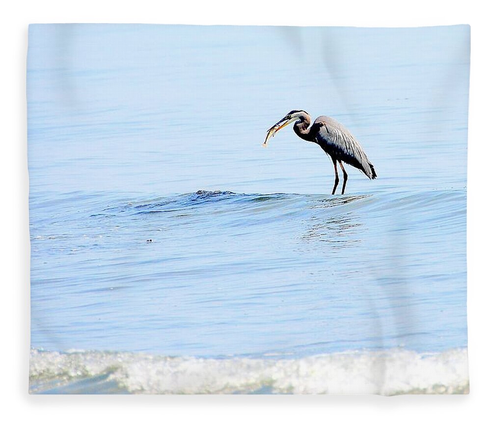 Animal Themes Fleece Blanket featuring the photograph Blue Heron Fishing by © The Light Within Photography