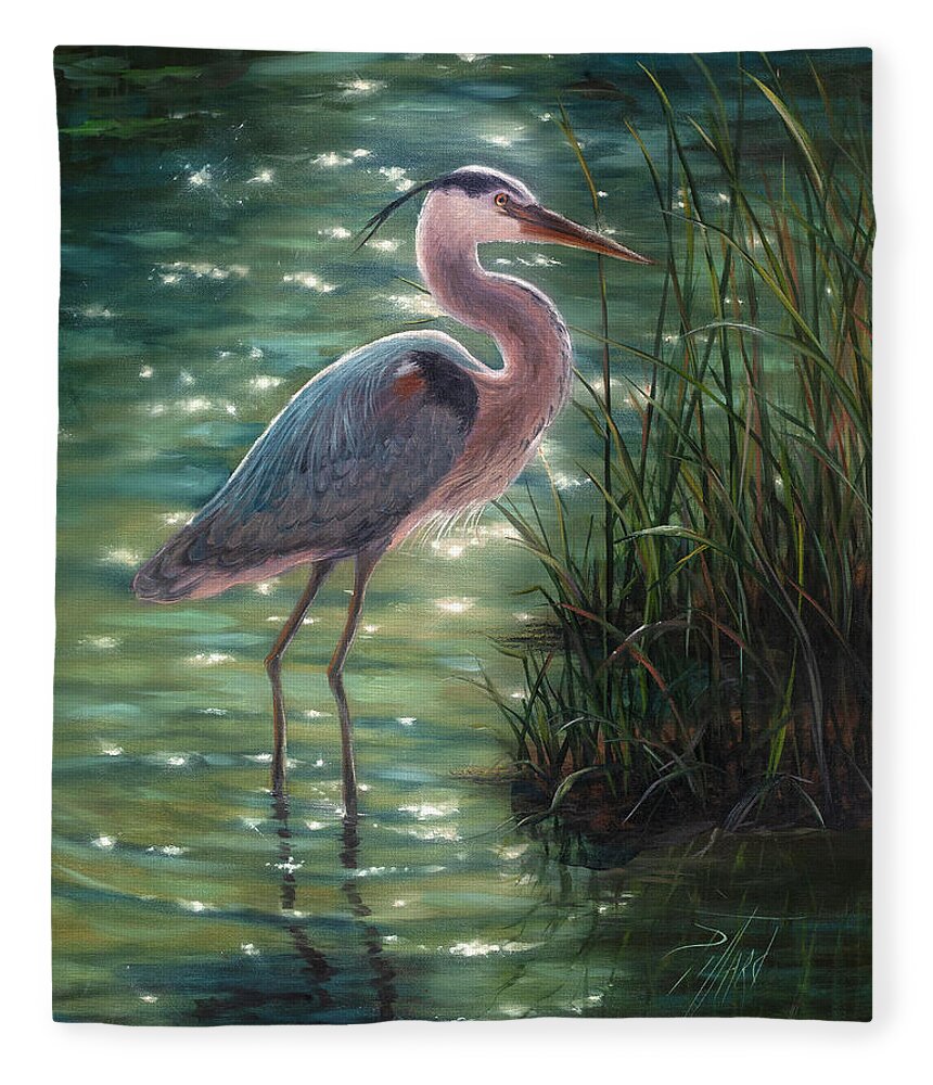 Blue Heron Fleece Blanket featuring the painting Blue Heron by Lynne Pittard
