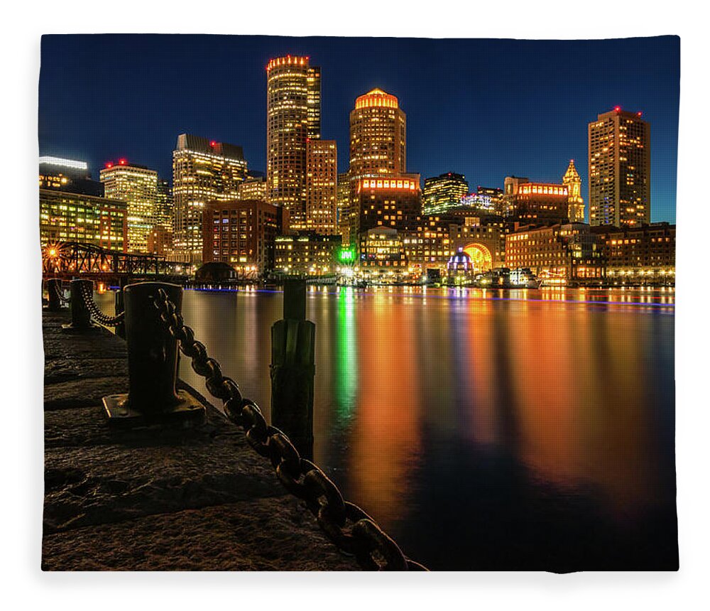 Boston Fleece Blanket featuring the photograph Blue Hour at Boston's Fan Pier by Kristen Wilkinson
