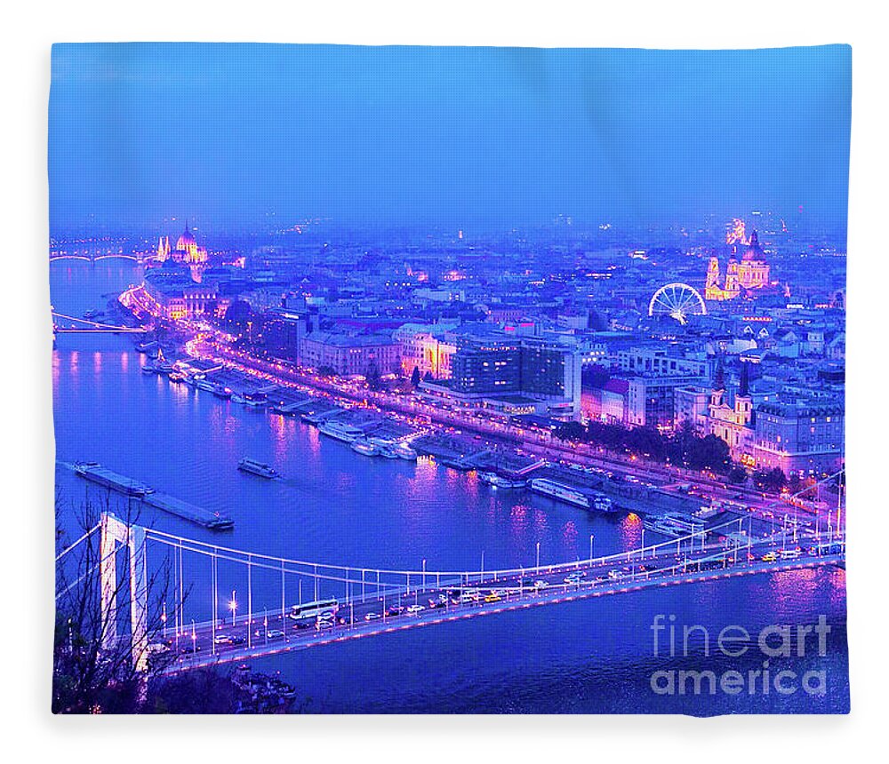 Budapest Fleece Blanket featuring the photograph Blue Hour In Budapest by Diane Macdonald