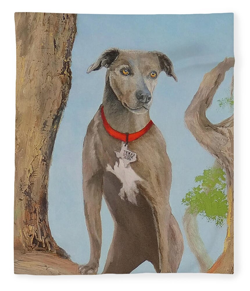 Dog Fleece Blanket featuring the painting Blue Lacy Official State Dog of Texas by Daniel Adams