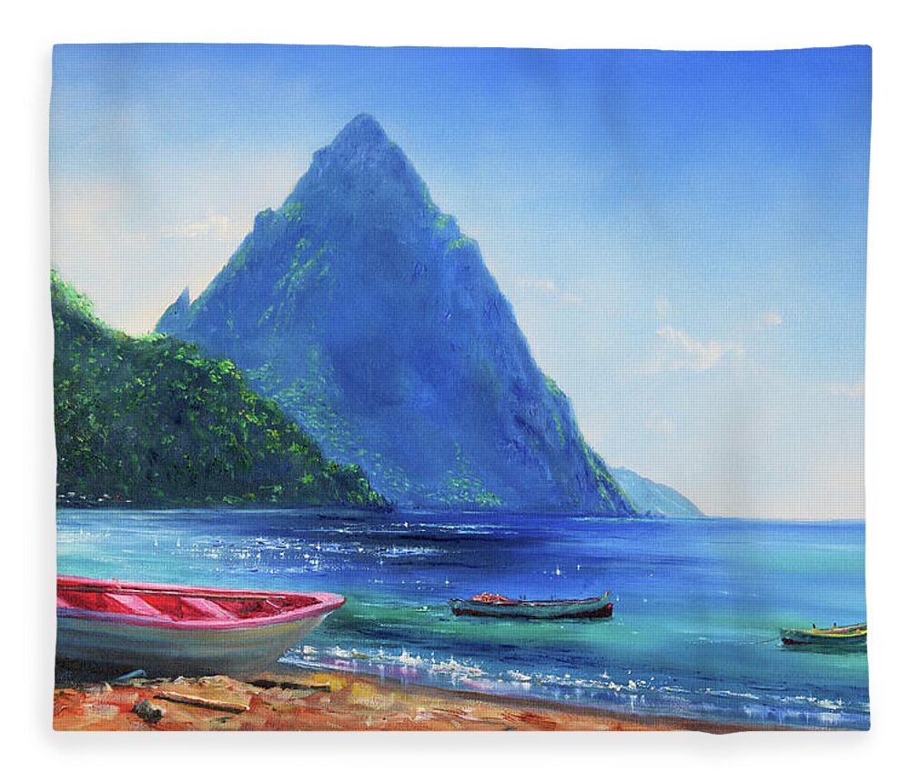 Caribbean Art Fleece Blanket featuring the painting Blue Piton by Jonathan Gladding