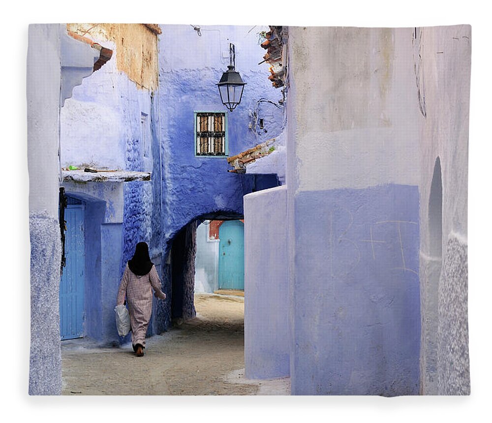 Arch Fleece Blanket featuring the photograph Blue Street by Ania Blazejewska